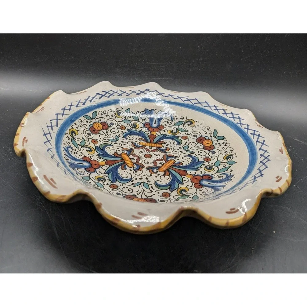 Meridiana Ceramiche Italy Hand Painted Scalloped Bowl Majolica Floral Deruta 10